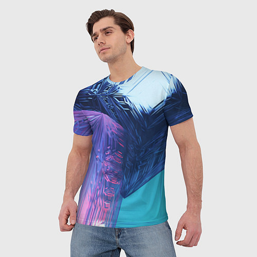 Мужская футболка Абстрактные ледяные кубы - Розовый и синий / 3D-принт – фото 3