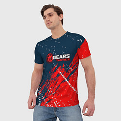 Футболка мужская Gears of War - бела-красная текстура, цвет: 3D-принт — фото 2