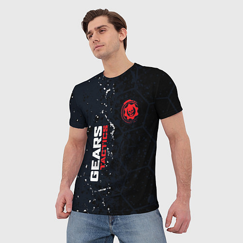 Мужская футболка Gears of War красно-белой лого на темном фоне / 3D-принт – фото 3