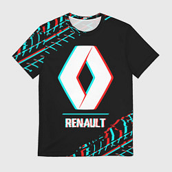Футболка мужская Значок Renault в стиле glitch на темном фоне, цвет: 3D-принт
