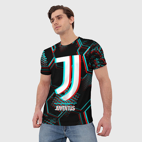 Мужская футболка Juventus FC в стиле glitch на темном фоне / 3D-принт – фото 3