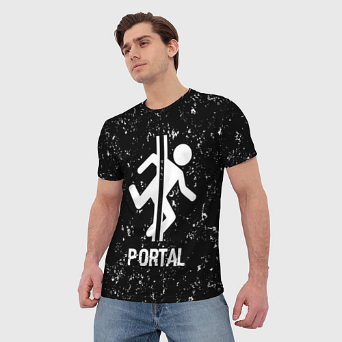 Мужская футболка Portal glitch на темном фоне / 3D-принт – фото 3