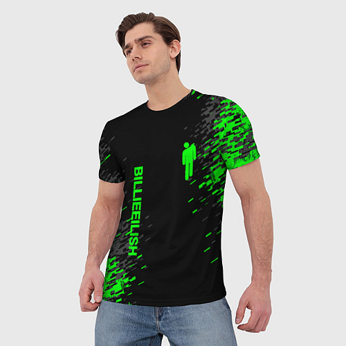 Мужская футболка Билли Айлиш зелёная краска / 3D-принт – фото 3