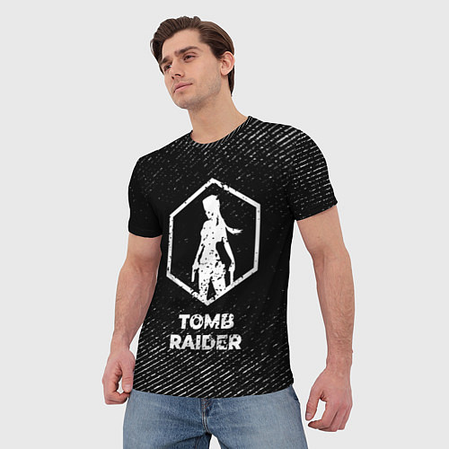 Мужская футболка Tomb Raider с потертостями на темном фоне / 3D-принт – фото 3