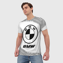 Футболка мужская BMW speed на светлом фоне со следами шин, цвет: 3D-принт — фото 2