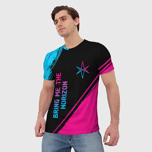Мужская футболка Bring Me the Horizon - neon gradient: надпись, сим / 3D-принт – фото 3