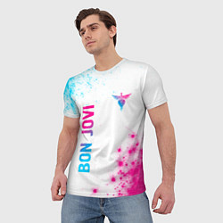 Футболка мужская Bon Jovi neon gradient style: надпись, символ, цвет: 3D-принт — фото 2