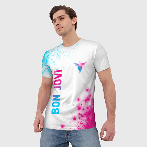 Мужская футболка Bon Jovi neon gradient style: надпись, символ / 3D-принт – фото 3