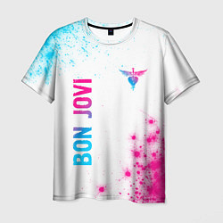 Футболка мужская Bon Jovi neon gradient style: надпись, символ, цвет: 3D-принт