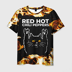 Футболка мужская Red Hot Chili Peppers рок кот и огонь, цвет: 3D-принт