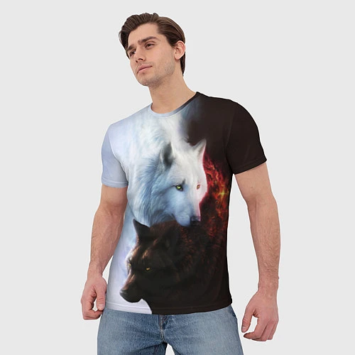 Мужская футболка Черный и белый волк инь и ян / 3D-принт – фото 3