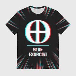 Футболка мужская Символ Blue Exorcist в стиле glitch на темном фоне, цвет: 3D-принт