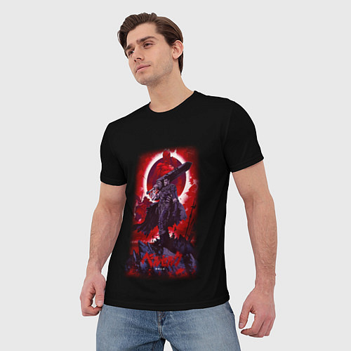 Мужская футболка Берсерк Гатс стоит на скале / 3D-принт – фото 3