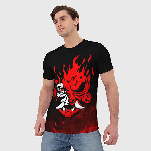 Мужская футболка Cyberpunk 2077 - Логотип в огне / 3D-принт – фото 3