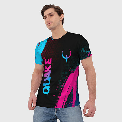 Мужская футболка Quake - neon gradient: надпись, символ / 3D-принт – фото 3