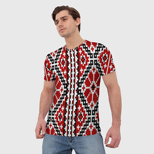 Мужская футболка Вышивка геометрический узор крест / 3D-принт – фото 3