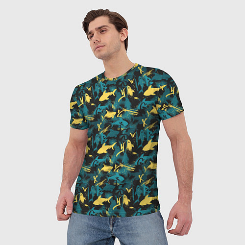Мужская футболка Акулы разноцветные / 3D-принт – фото 3