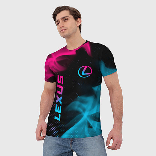 Мужская футболка Lexus - neon gradient: надпись, символ / 3D-принт – фото 3