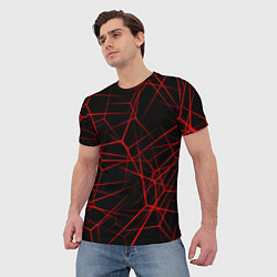 Футболка мужская Красные линии на черном фоне, цвет: 3D-принт — фото 2