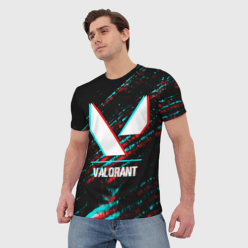 Мужская футболка Valorant в стиле glitch и баги графики на темном ф / 3D-принт – фото 3