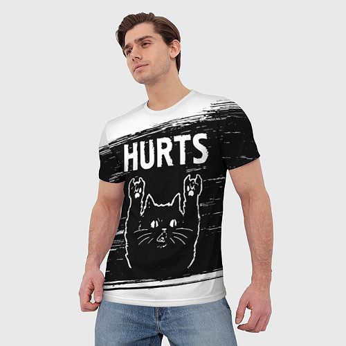 Мужская футболка Группа Hurts и рок кот / 3D-принт – фото 3