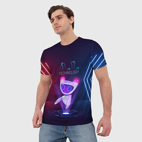 Мужская футболка Искусственный интеллект AI technology неоновый све / 3D-принт – фото 3