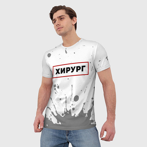 Мужская футболка Хирург - в красной рамке на светлом / 3D-принт – фото 3