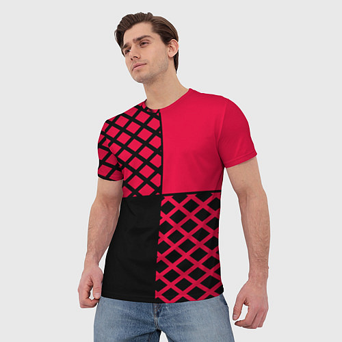 Мужская футболка Черно-красный геометрический узор / 3D-принт – фото 3
