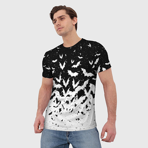Мужская футболка Black and white bat pattern / 3D-принт – фото 3