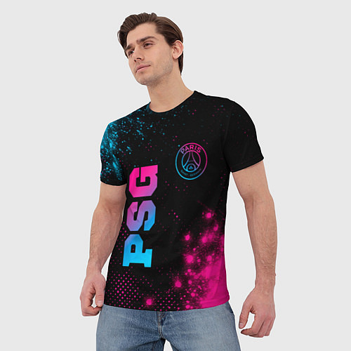 Мужская футболка PSG - neon gradient: надпись, символ / 3D-принт – фото 3