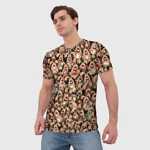 Мужская футболка Новогодние зайцы / 3D-принт – фото 3