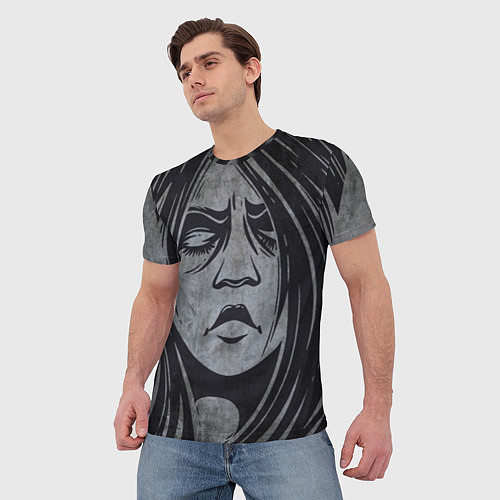 Мужская футболка Лицо девушки с закрытыми глазами / 3D-принт – фото 3