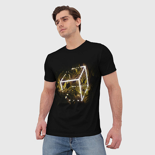 Мужская футболка Неоновый куб среди растений / 3D-принт – фото 3