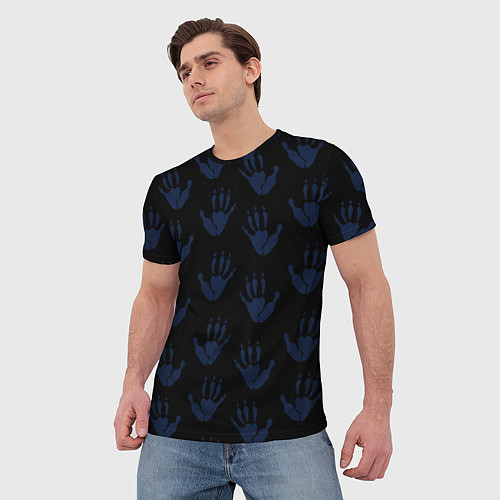 Мужская футболка Лапки опоссума синие на чёрном / 3D-принт – фото 3