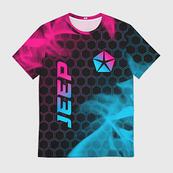 Футболка мужская Jeep - neon gradient: надпись, символ, цвет: 3D-принт