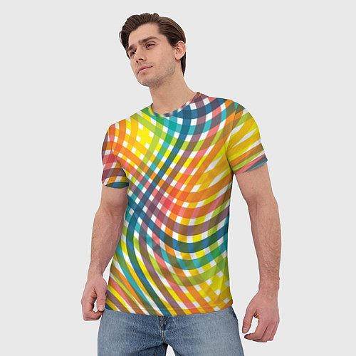 Мужская футболка Геометрический узор яркие полосатые волны / 3D-принт – фото 3
