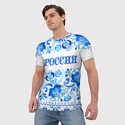 Футболка мужская РОССИЯ голубой узор, цвет: 3D-принт — фото 2