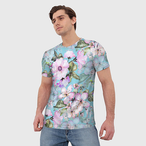 Мужская футболка Яблоня в цвету акварель / 3D-принт – фото 3