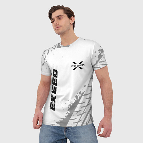 Мужская футболка Exeed speed на светлом фоне со следами шин: надпис / 3D-принт – фото 3