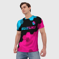 Футболка мужская Suzuki - neon gradient: символ сверху, цвет: 3D-принт — фото 2