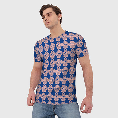 Мужская футболка След собаки на синем фоне / 3D-принт – фото 3