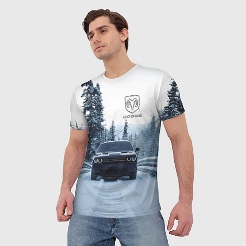 Мужская футболка Dodge in winter forest / 3D-принт – фото 3