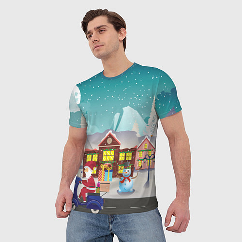 Мужская футболка В Новогоднюю ночь Дед Мороз едет на скутере с пода / 3D-принт – фото 3