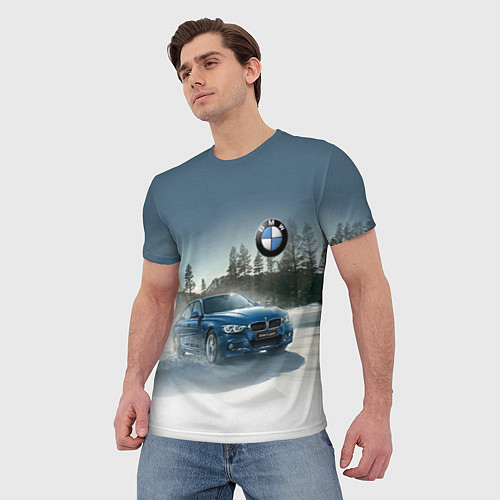 Мужская футболка Крутая бэха мчится по лесной дороге / 3D-принт – фото 3