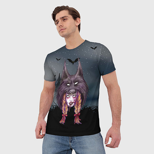 Мужская футболка Девушка в скальпеле волка / 3D-принт – фото 3