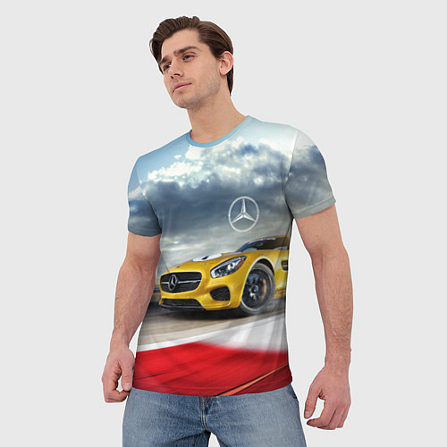Мужская футболка Mercedes AMG V8 Biturbo на трассе / 3D-принт – фото 3