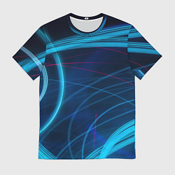 Футболка мужская Синие абстрактные линии в темноте, цвет: 3D-принт