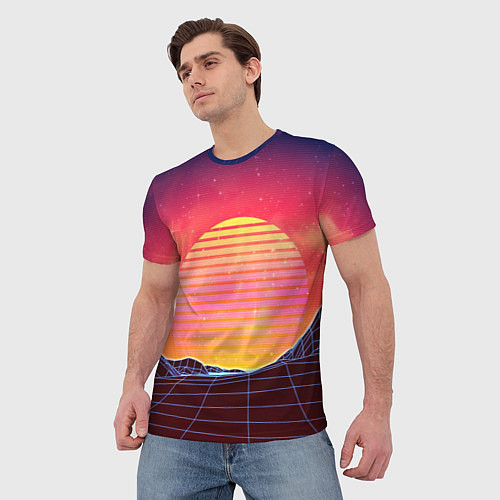 Мужская футболка Абстрактные 3D неоновые горы на закате / 3D-принт – фото 3