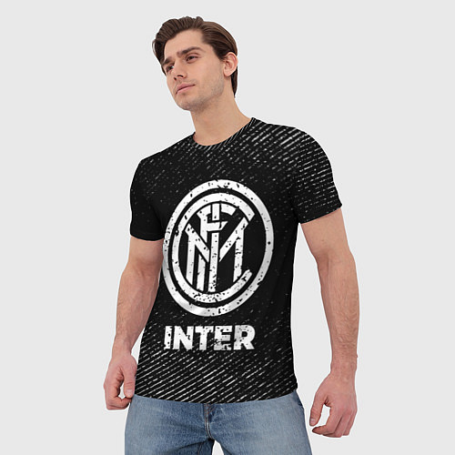 Мужская футболка Inter с потертостями на темном фоне / 3D-принт – фото 3