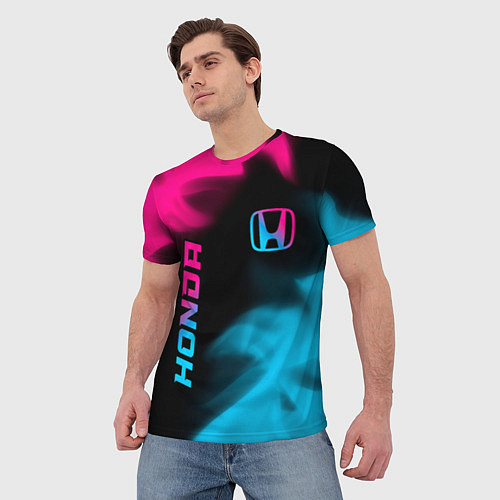 Мужская футболка Honda - neon gradient: надпись, символ / 3D-принт – фото 3